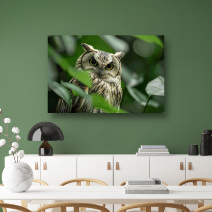 Uil tussen het groen van de jungle canvas