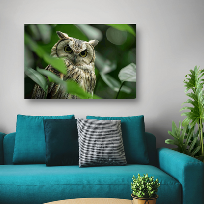 Uil tussen het groen van de jungle canvas