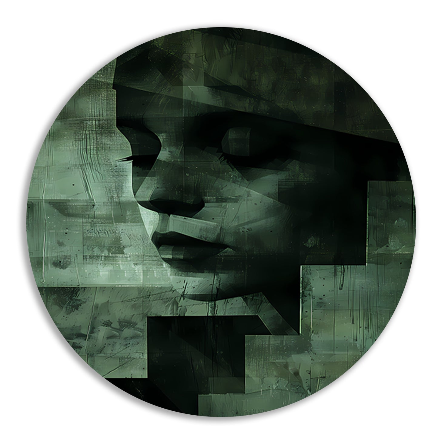 Gelaagd Abstract in Groen en Zwart aluminium muurcirkel