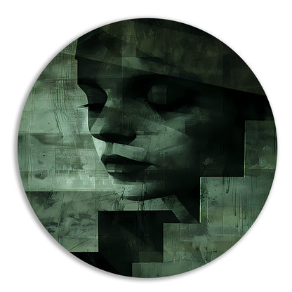 Gelaagd Abstract in Groen en Zwart aluminium muurcirkel