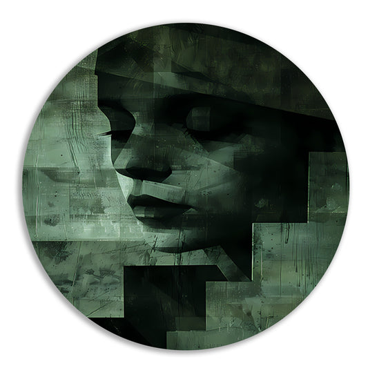 Gelaagd Abstract in Groen en Zwart aluminium muurcirkel