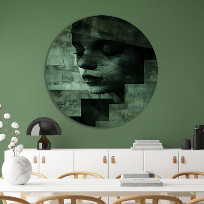Gelaagd Abstract in Groen en Zwart aluminium muurcirkel