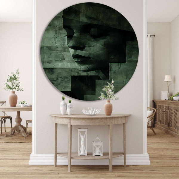 Gelaagd Abstract in Groen en Zwart aluminium muurcirkel