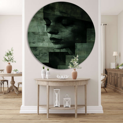 Gelaagd Abstract in Groen en Zwart aluminium muurcirkel