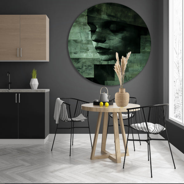 Gelaagd Abstract in Groen en Zwart aluminium muurcirkel