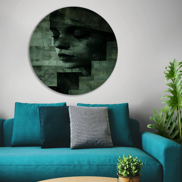 Gelaagd Abstract in Groen en Zwart aluminium muurcirkel