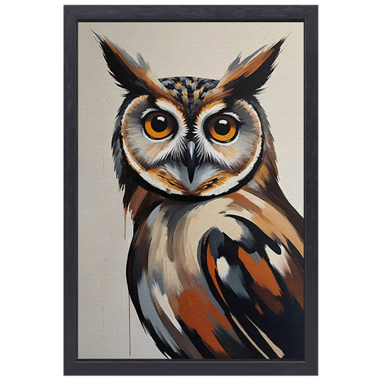 Expressieve Uil in Moderne Kleuren Kunst canvas met baklijst