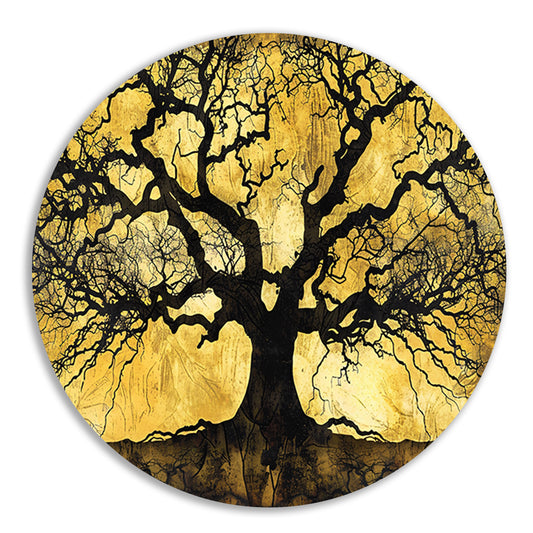 Boom met abstracte takken op goud forex muurcirkel