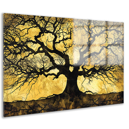 Boom met abstracte takken op goud acrylglas