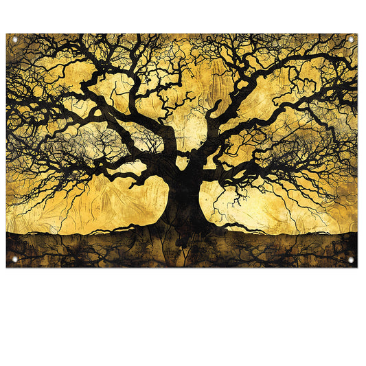 Boom met abstracte takken op goud tuinposter