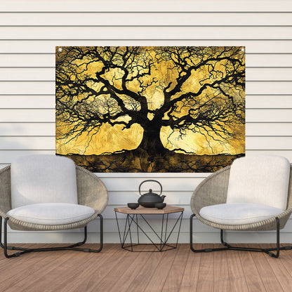 Boom met abstracte takken op goud tuinposter