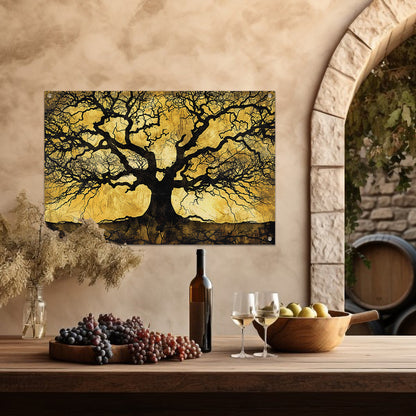 Boom met abstracte takken op goud tuinposter