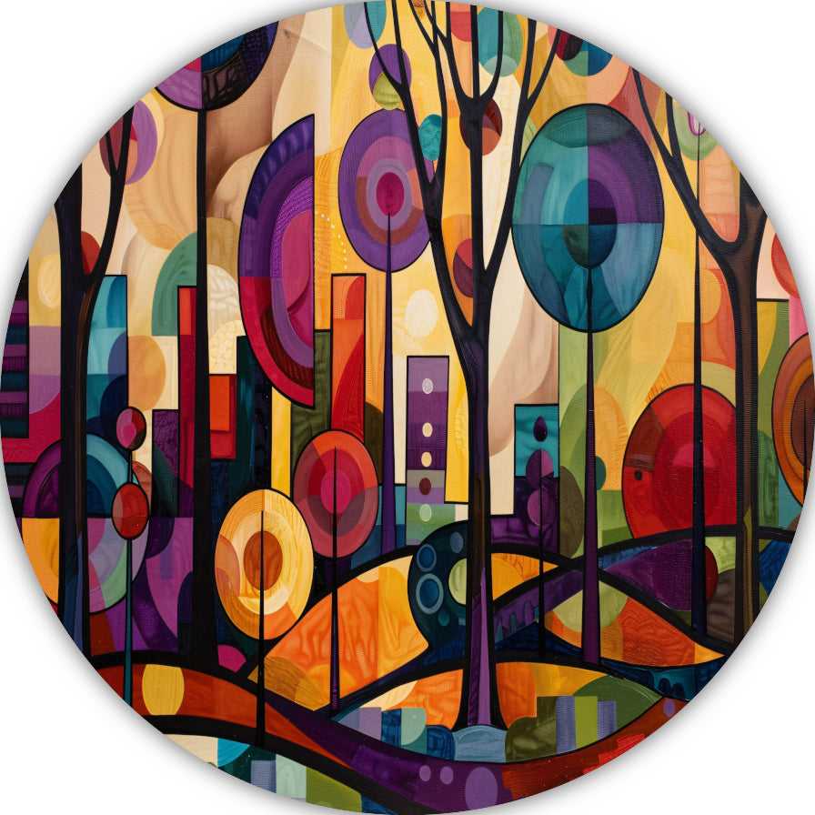 Kleurrijke Abstracte Stadsbomen in Dynamiek forex muurcirkel