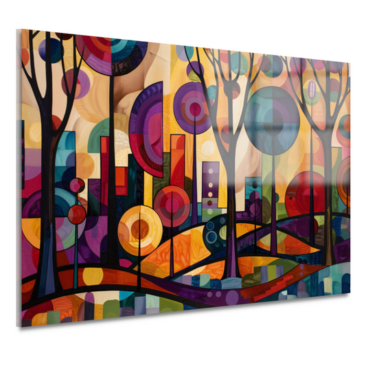 Kleurrijke Abstracte Stadsbomen in Dynamiek acrylglas