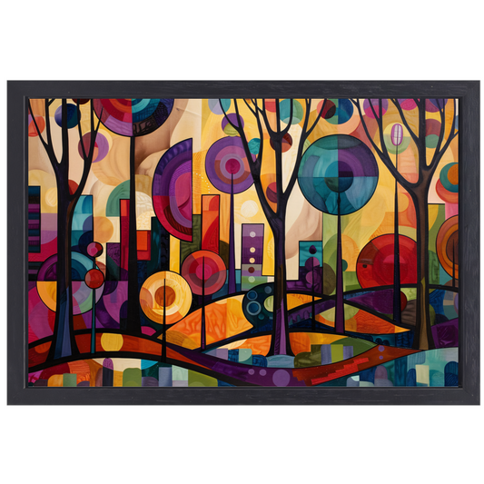 Kleurrijke Abstracte Stadsbomen in Dynamiek canvas met baklijst