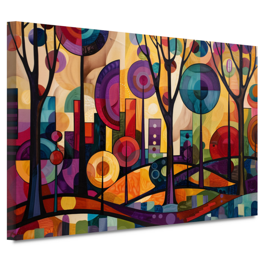 Kleurrijke Abstracte Stadsbomen in Dynamiek canvas