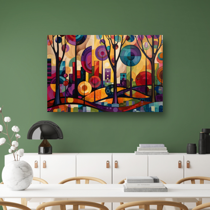 Kleurrijke Abstracte Stadsbomen in Dynamiek poster
