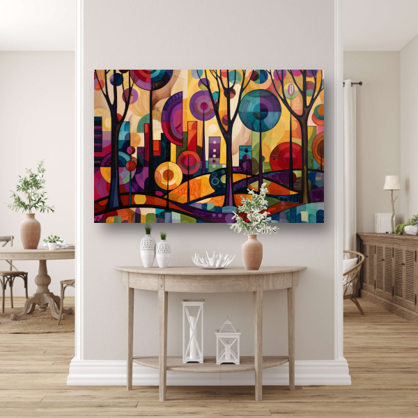 Kleurrijke Abstracte Stadsbomen in Dynamiek poster