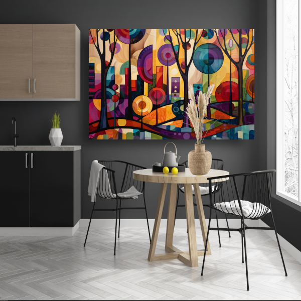 Kleurrijke Abstracte Stadsbomen in Dynamiek poster