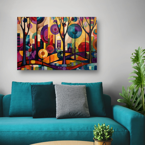 Kleurrijke Abstracte Stadsbomen in Dynamiek poster