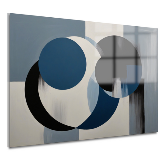 Geometrische abstractie in zwart, wit en blauw acrylglas