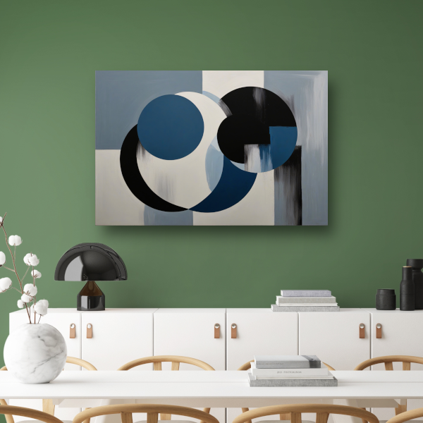 Geometrische abstractie in zwart, wit en blauw poster