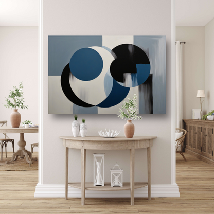 Geometrische abstractie in zwart, wit en blauw poster
