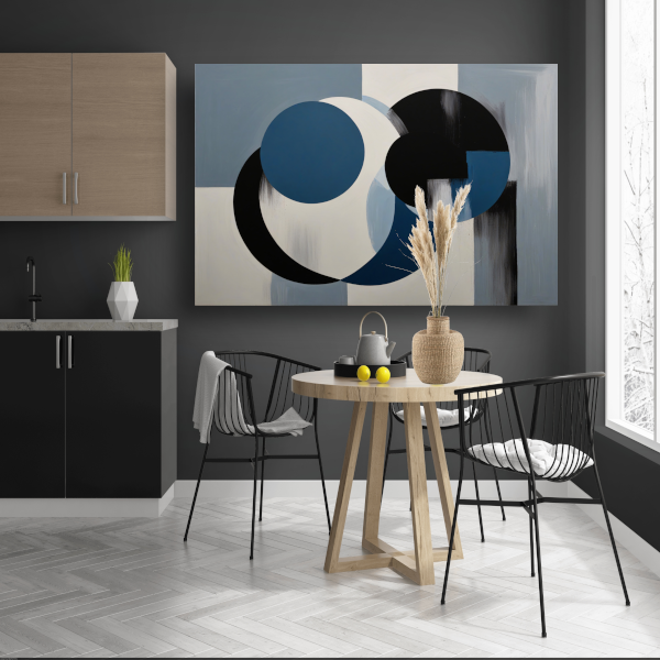 Geometrische abstractie in zwart, wit en blauw poster