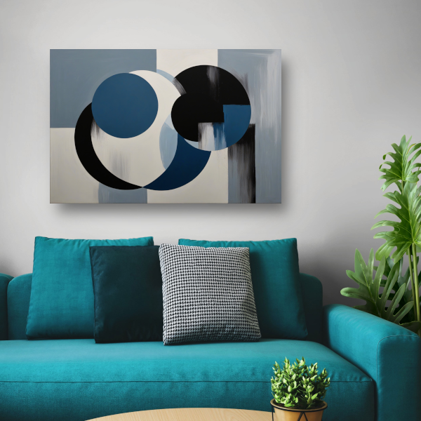 Geometrische abstractie in zwart, wit en blauw poster
