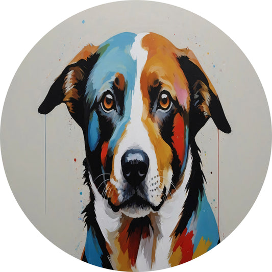 Levendige Popart Hond in Moderne Kleuren aluminium muurcirkel