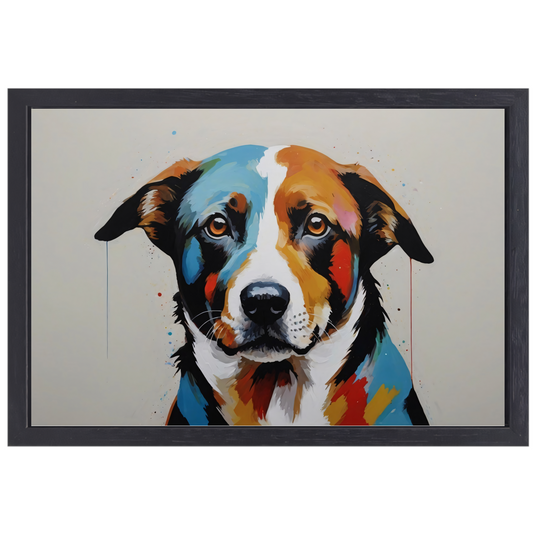 Levendige Popart Hond in Moderne Kleuren canvas met baklijst