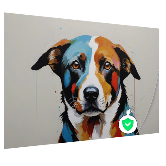 Levendige Popart Hond in Moderne Kleuren poster