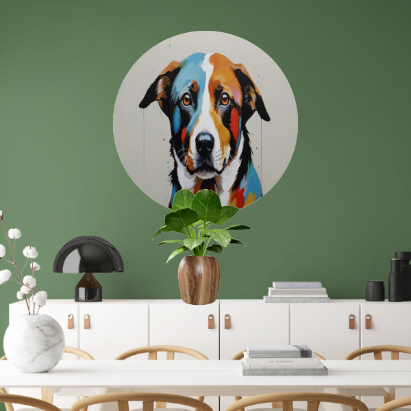 Levendige Popart Hond in Moderne Kleuren aluminium muurcirkel