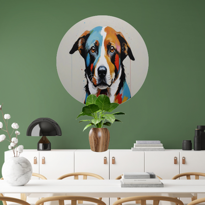 Levendige Popart Hond in Moderne Kleuren aluminium muurcirkel