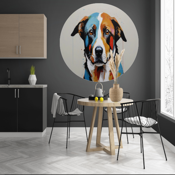 Levendige Popart Hond in Moderne Kleuren aluminium muurcirkel