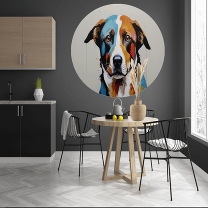 Levendige Popart Hond in Moderne Kleuren aluminium muurcirkel
