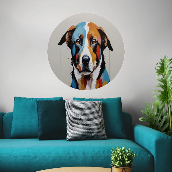 Levendige Popart Hond in Moderne Kleuren aluminium muurcirkel