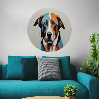 Levendige Popart Hond in Moderne Kleuren aluminium muurcirkel