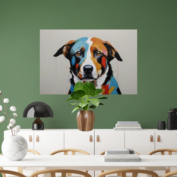 Levendige Popart Hond in Moderne Kleuren canvas met baklijst