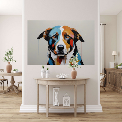 Levendige Popart Hond in Moderne Kleuren canvas met baklijst