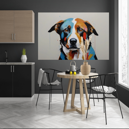 Levendige Popart Hond in Moderne Kleuren canvas met baklijst