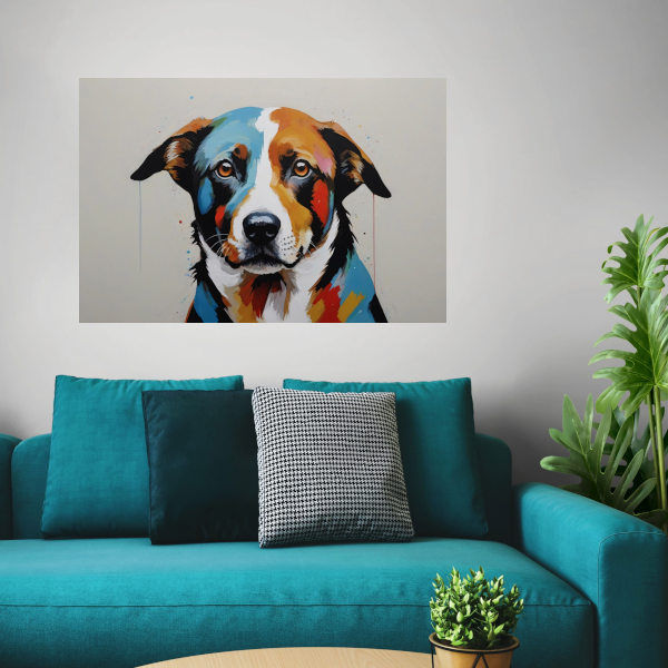 Levendige Popart Hond in Moderne Kleuren canvas met baklijst