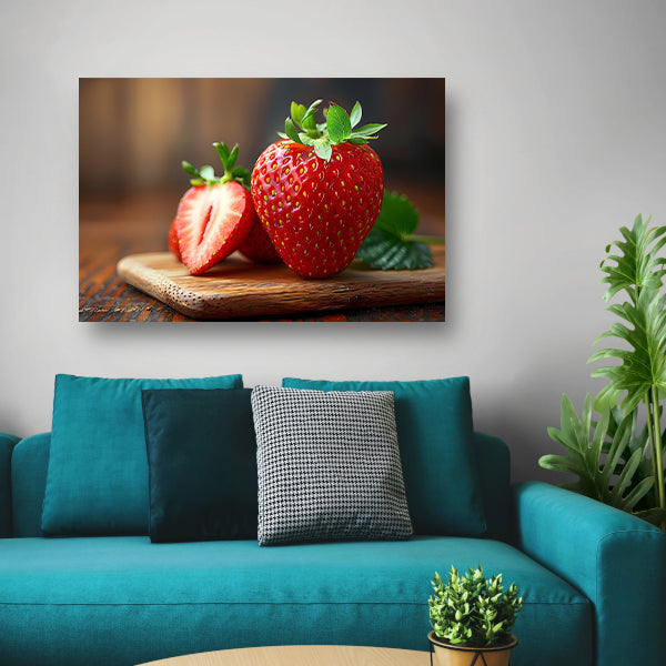 Aardbei op houten snijplank canvas