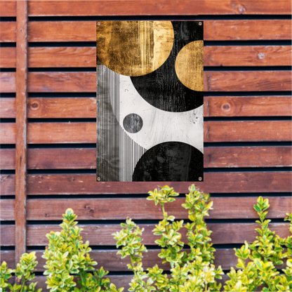 Abstracte Symmetrie in Zwart, Wit en Goud tuinposter