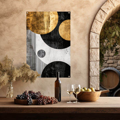 Abstracte Symmetrie in Zwart, Wit en Goud tuinposter