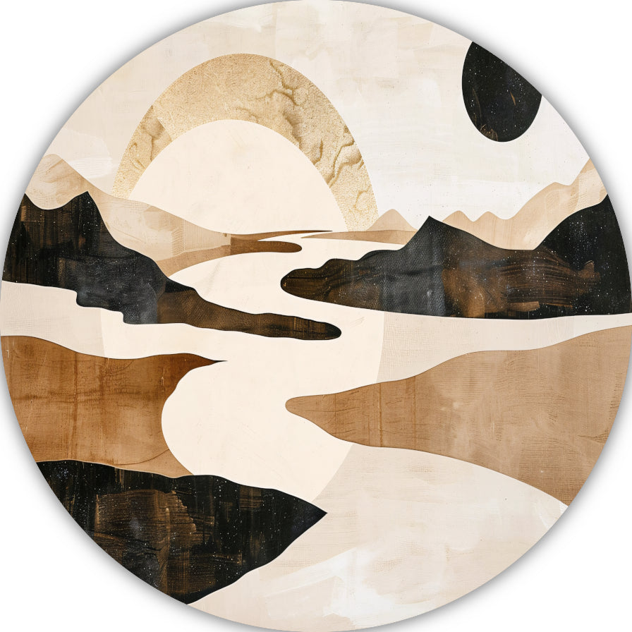 Abstract Rivierlandschap in Neutrale Tinten forex muurcirkel