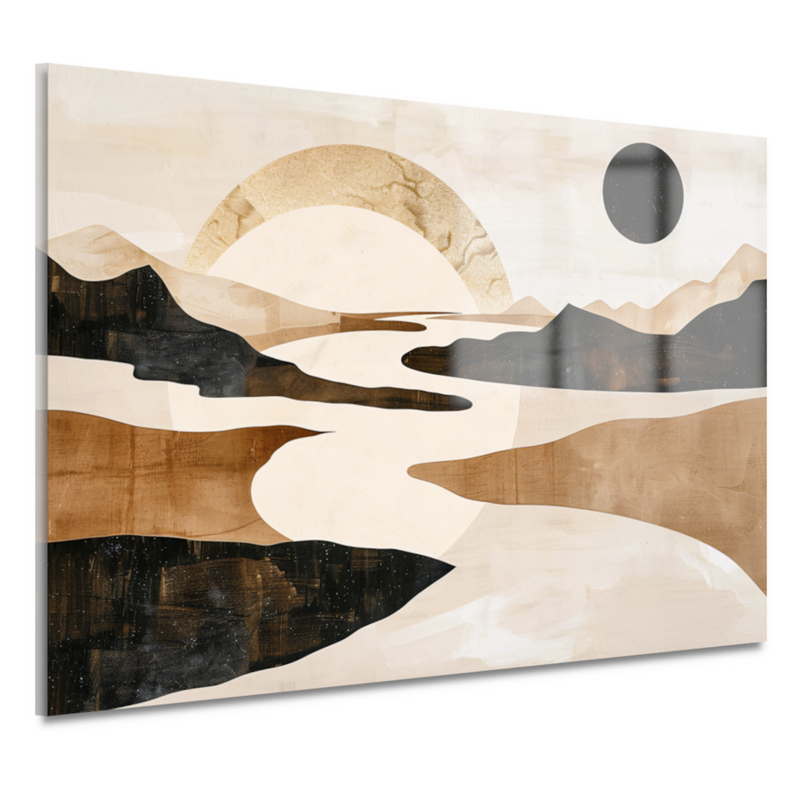 Abstract Rivierlandschap in Neutrale Tinten acrylglas