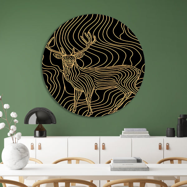 Abstracte lijntekening van een elegant hert aluminium muurcirkel