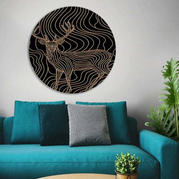 Abstracte lijntekening van een elegant hert aluminium muurcirkel