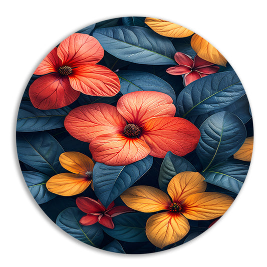 Levendige Bloemenzee in Koele Blauwgroene Jungle aluminium muurcirkel